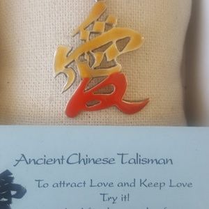 Pendant Charm Sterling Silver Chinese Love Symbol Hand Enameled Yellow Orange